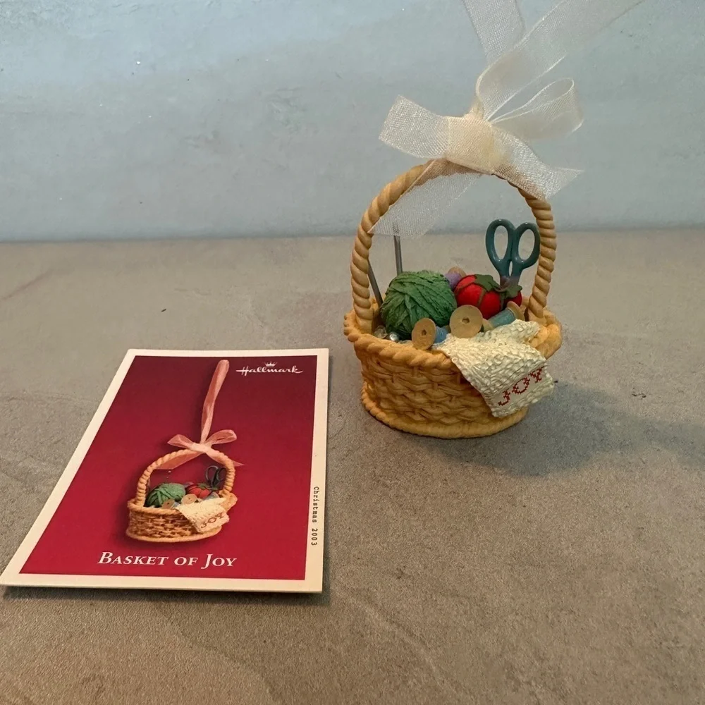 Hallmark Keepsake Ornament 2003 Basket Of Joy Crafting Yarn Scissors Thread
